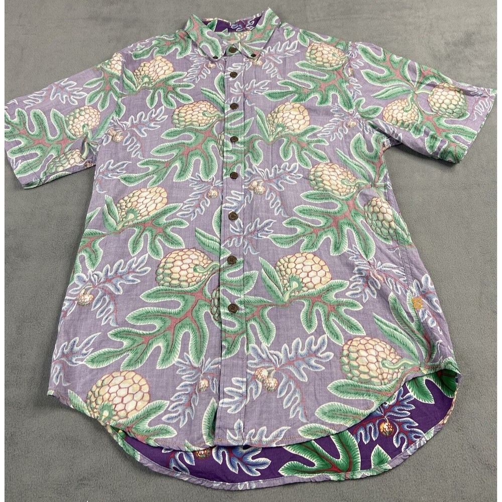 Vintage Reyn Spooner Shirt Mens Medium Purple Hawaiian Reverse Weave 80s Nature‎